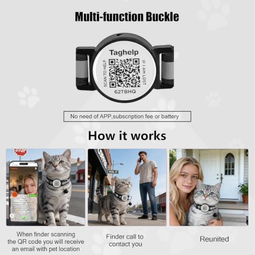 Reflective Kitten Collars with Bell,Cat Collar Breakaway with QR Code Name Tag, Cat ID Tag Personalized, Ultra-Durable, Adjustable, Quick Release, Fits Most Girl Boy Small Large Cats (Black)