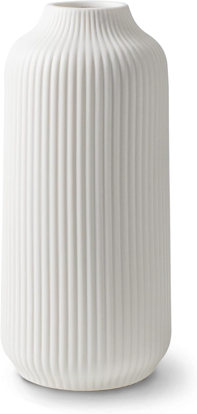 flature Ceramic Vase in Nordic Style, Decovase for Pampas Grass as Boho Deco, Vase White Matt 8 inch for Flowers, Scandinavian Design Home Decoration for Fresh Flowers, Dried Flowers (Size M)