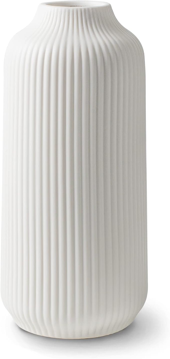 flature Ceramic Vases in Nordic Style, Modern Vase Deco for Pampas Grass, Boho Deco for Windowsill, Vases Set in White Matt, Flower Vase as Home Decoration for Fresh Flowers, Dried Flowers, Set of 2