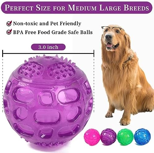 3'' Squeaky Dog Toy Balls for Lagre Medium Breed, Indestructible Dog Balls for Playing, Fetching & Retrieving, Durable Aggressive Chewers, 3 PCS Red+Blue+Green