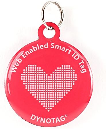 Dynotag® Web Enabled Super Pet ID Smart Tag with DynoIQ™ & Lifetime Recovery Service. Play Series: Round (Pink Heart)