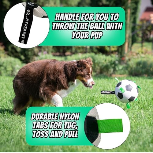 Hyper Pet Grab Tabs Dog Soccer Ball with Straps (7.5") Indoor or Outdoor; Interactive Durable Fetch Ball with Tug Toy for All Dog Breeds