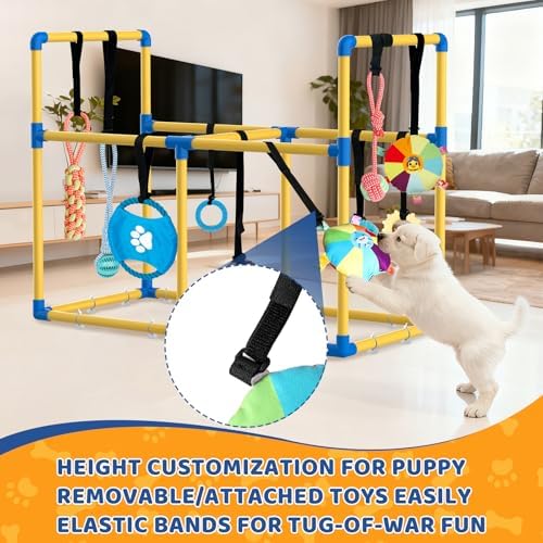 Large Puppy Play Gym & 10 Toys (Yellow,33.5″ x 28.5″ x 19.6″‌)