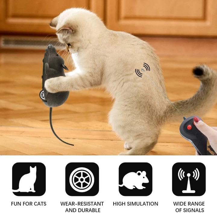 Remote Control Rat Toy, Electric RC Mouse Toy Emulation Flocking Rat Toy Interactive Cat Toys Pet Toys Funny Wireless Chasing Prank Joke Scary Trick Rats Animal for Pets Novelty Gift