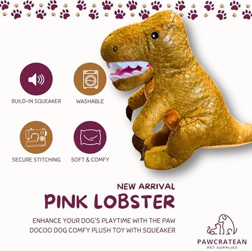 7" Squeaky Plush Toy for Puppies Small Dogs Self Etertainment Washable Soft Made [PET ONLY] (Brown Dinosaur)
