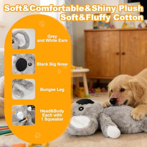 12.99 Inch Grey Koala Squeaky Dog Toy, Plush Chew Toy with Bungee Legs for Puppy Teething, Indoor Outdoor Interactive Toy for All Dog Sizes