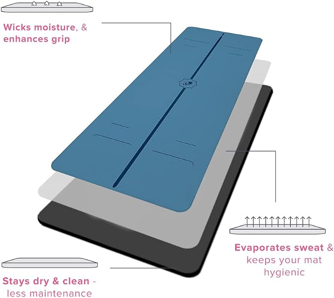 Liforme Evolve Yoga Mat – Free Yoga Bag Included - Patented Alignment System, Warrior-like Grip, Non-slip, Eco-friendly, Sweat-Resistant, Long, Wide, 4.2mm thick mat for comfort