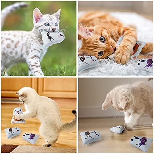 Catnip Toys Interactive Cat 5PCS Cats Chew Plush Ghost Toys & Pet Stuffed Nip Pillow & Kitten Best Kicker Toy Cute and Soft Teething Supplies for Moving Kitty Indoor