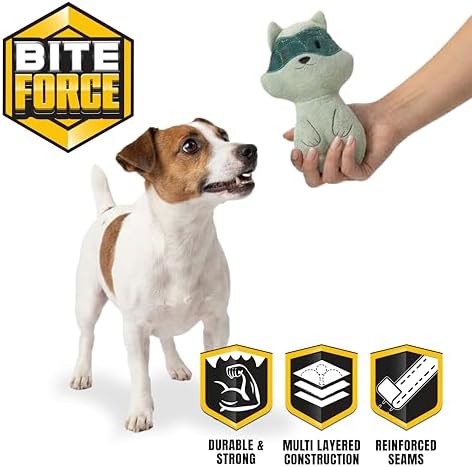 Bite Force - Durable & Strong Dog Toy Racoon with Squeaker, Kevlar-Reinforced Seams for Aggressive Chewers, Plush Pet Toy for Small Medium Large Dogs