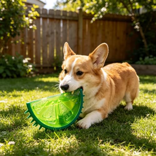 HERCHR Freezable Dog Chew Toy, Fruit Shapes Squeaky hot Weather Cooling Pet Teething Toy Soft Interactive Puppies Chewing Training Tool for Small Medium Dogs (Lemon)