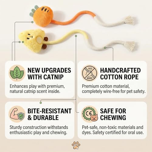 Kingtree Cat Chew Rope Toys, 2PCS Cotton Chew Ropes for Cats Teeth Cleaning