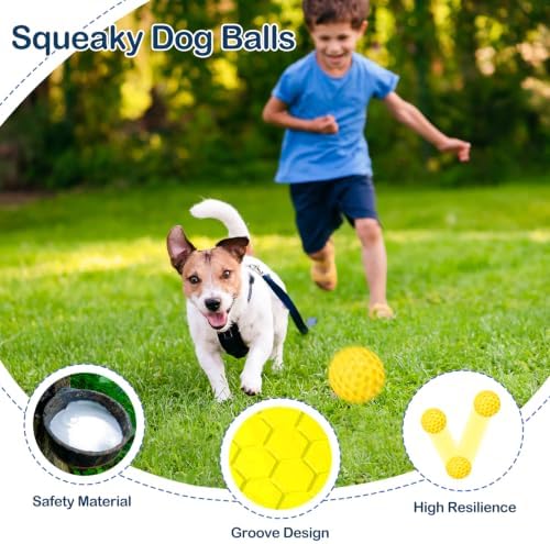 Indestructible Squeaky Dog Ball for Aggressive Chewers, Rubber Interactive Dog Toy for Teething, Relieving Anxiety. Chew Toy for Large, Medium Breeds, Outdoor & Indoor Ball.