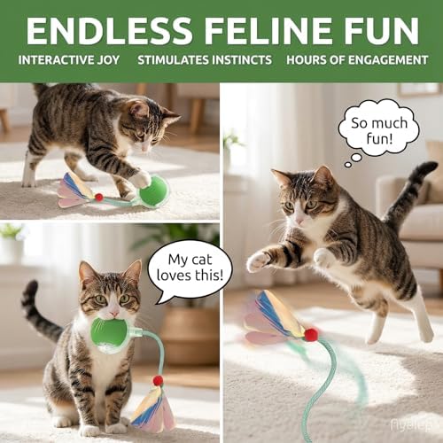 Interactive Cat Toy for Indoor Cats - Automatic Cat Toy Ball with Tail, Self Moving Electric Kitten Toys, USB Rechargeable Smart Rolling Ball, Motion Activated Cat Enrichment Toys for Bored Cats Green