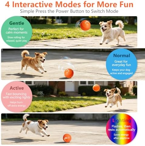 Automatic Interactive Dog Toys Ball with 4 Play Modes for Small Medium Dogs