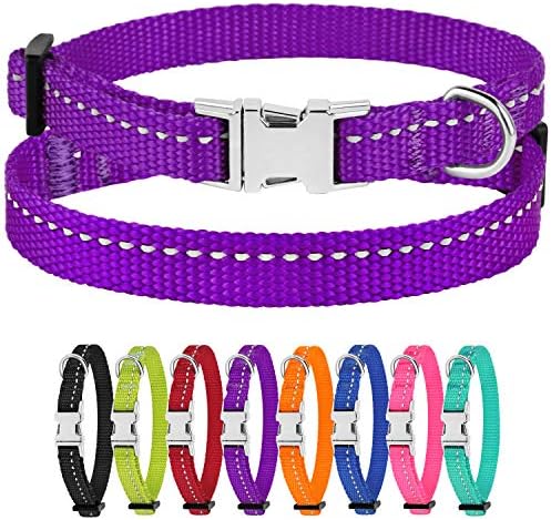 Reflective Dog Collar, Quick-Release Buckle (Purple, 7-11 Inch)