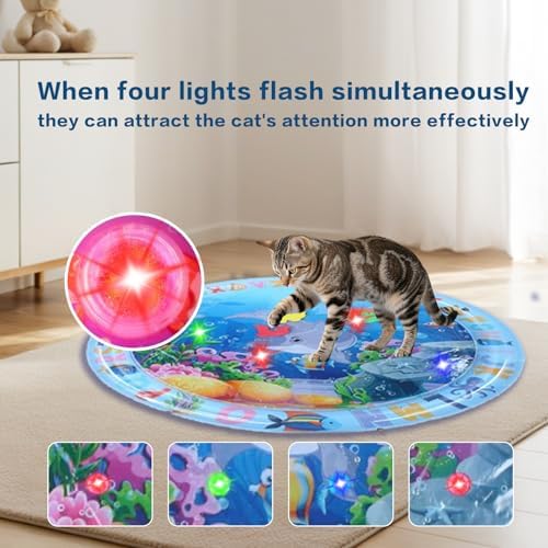 Cat Water Mat with LED Light, Multi-Color Lighted Cat Play Mat, Interactive Cat Toy, Anti-Scratch Design Pet Water Mat
