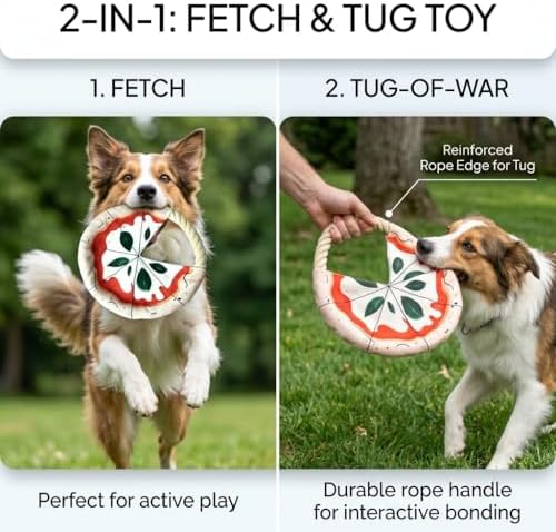 Dog Frisbee 2 Pack Pizza Pattern with Rope - Cotton Knot Oxford Fabric Flying Disc for Small Medium Dogs Indoor Outdoor Fetch Tug Toy