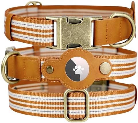 Airtag Dog Collar,Reflective Collar w Airtag Holder for Medium Dog(Caramel)
