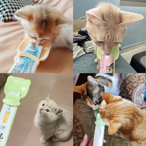2 Pack Cat Treat Dispenser,Puree Cat Treats Feeding Spoon,Cat Treats Bar Squeeze Spoon（Yellow）