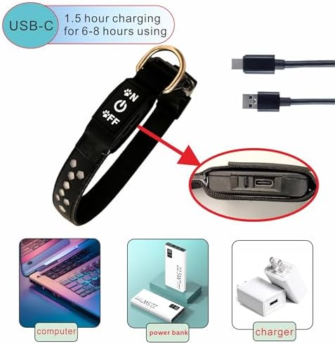 Personalized Light up Black Dog Collar with airtag Holder for Night Walk (Green Collar 15 Modes Lighting, S(7.87-11.8"))