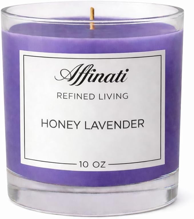 Honey Lavender Affinati 10 oz Scented Candle for Home – Long Lasting Fruity Soy Blend Candle with Wooden Wick, Strong Scent Throw Glass Jar Candles, Premium Clean Burning Aromatherapy Gifts