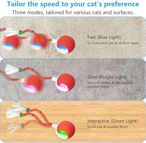 Interactive Cat Toys for Indoor Cats, 2025 New Generation Interactive Cat Ball Toy with Elastic Mesh Tail, Automatic Cat/Kitten Toys with Chirping & Motion Activate, Cat Toys for Bored Indoor(Red)