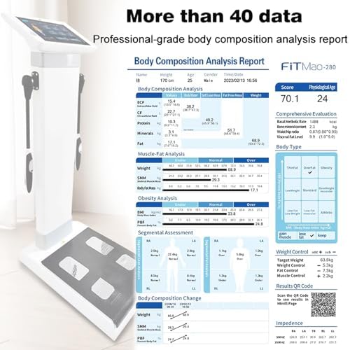 Professional Body Composition Analyzer with Printer, 10 Inch HD Touch Screen Scale, Multi-Frequency BIA Technology for Weight, BMI, Muscle Mass, Body Fat Percentage, Water, Protein, Ideal for Gym Home