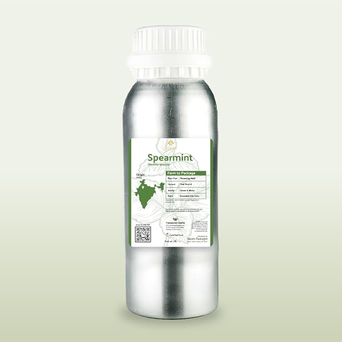 Spearmint Essential Oil - Direct from Essential Oils India - Steam Distilled - Aceite Esencial de Menta Verde for Aromatherapy, Massage, Diffuser, DIY Candle and Soap Making - 22lbs