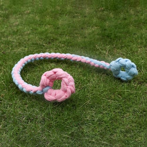 Braided Fleece Dog Tug Toy, Interactive Tug of War Rope,Pink/Blue