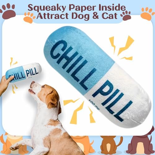 CUweipeng Funny Chill Pill Dog Plush Toy Cat Interactive Squeaky Pet Toy