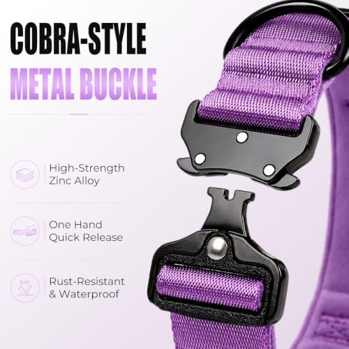 Tactical AirTag Dog Collar with Holder for Medium Large Dogs, Purple, L
