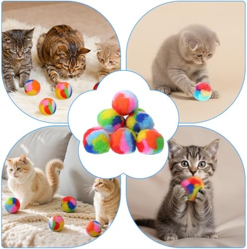 40 Pcs Soft Plush Cat Ball 1.7Inch Rainbow Pom Pom Cat Toy Balls Fuzzy Kitty Chase Yarn Puffs for Pet Interactive Playing Exercising Training Assorted Color Lightweight