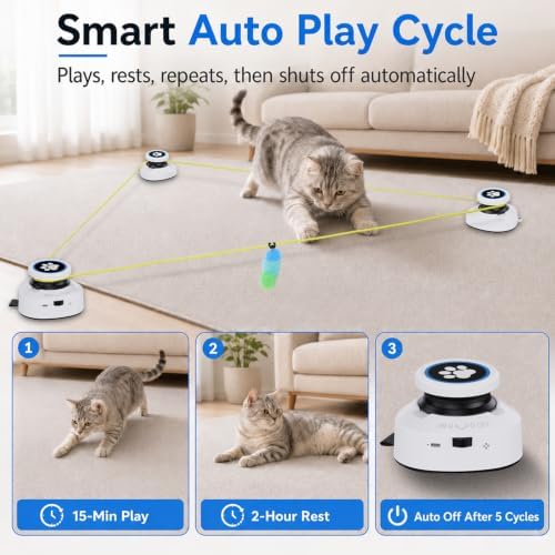 Automatic Cat Toy for Indoor Cats, Interactive Cat Chase Toy with Moving Feather Lure, DIY Floor Route Kit, Rechargeable Self-Play Cat Exercise Toy