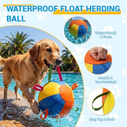 18'' Heavy Duty Herding Ball for Dogs with Handles, Inflatable Training Toy