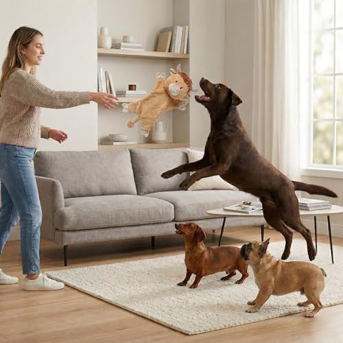 Fuzzl Harry Highland Cow Crinkle & Squeak Dog Toy – Low Mess Minimal Stuffing Plush Puppy Toy – Interactive Soft Squeaky Dog Toy for Small to Medium Dogs