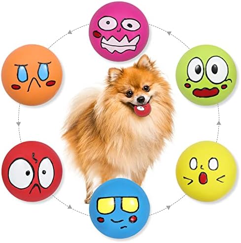 Latex Dog Chewing Squeaky Ball Toys Face Fetch Play Toy for Puppy Small Medium Pets Dog cat (6 PCS(C))