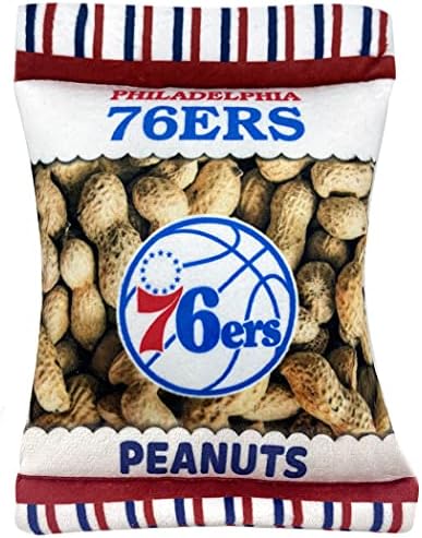 Pets First NBA Philadelphia 76ers Crinkle FINE Plush Dog & CAT Squeak Toy - Cutest Stadium Peanuts Snack Plush Toy for Dogs & Cats with Inner Squeaker & Beautiful Basketball Team Name/Logo