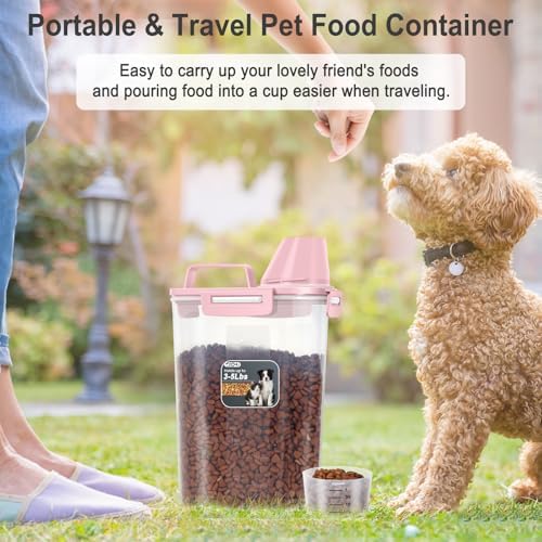 Dog Cat Food Storage Container with Cup (Pink, 2.5L (2 pack))