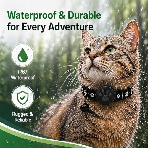 GPS Tracker for Cats, Cat Collar with Tracker for Android Users – No Monthly Fee, Google Find Hub Cat GPS Tracker Collar, IP67 Waterproof, Replaceable Battery Lasts 1 Year (Not Standalone GPS) (Black)