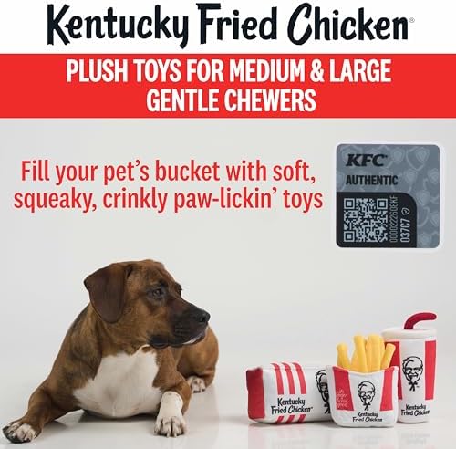 KFC Chicken Box Meal – 3-Piece Dog Toy Set - Chicken Box, French Fries & Soda – Fun Food-Themed Crinkle & Squeaky Interactive Plush Toys for Medium Dogs & Gentle Chewers