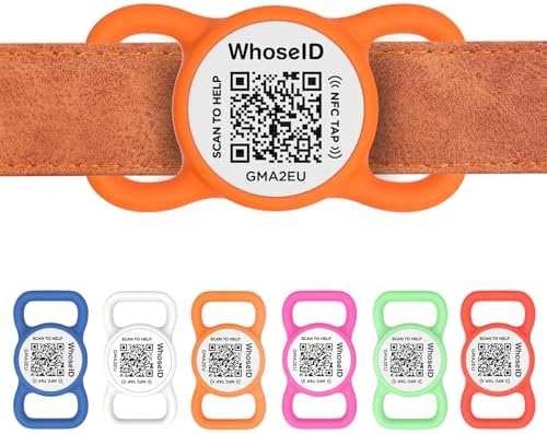 QR Code Dog Tag with NFC, Personalized Pet ID Tag, Silent Silicone Dog ID Tag, Modifiable Pet Online Profile, Multiple Emergency Contact, Scan QR Code Send Location Email (Small, Orange)