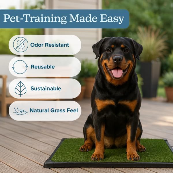 PETMAKER Artificial Grass Puppy Pee Pad for Dogs and Small Pets, 27” x 41” | Reusable 4-Layer Turf Pads for Dogs with Tray, Indoor and Outdoor Fake Grass Potty, Pet Housebreaking Supplies