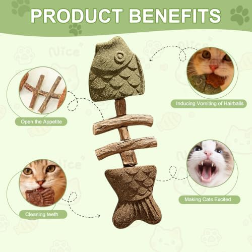 3PCS Catnip and Silvervine Chew, Creative Fish Bone Cat Dental Chew Toy, Fix Cat Dental Health, Durable Wooden Feline Tooth Care Tool