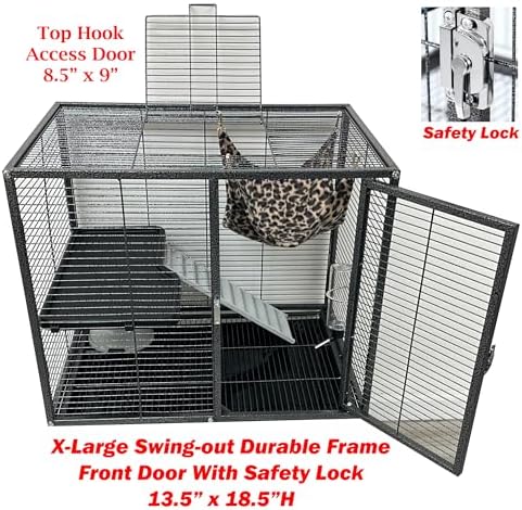 Extra Large 30.5"x18.25"x34"H Two Tiers Large Double Large Front Doors Tight 1/2-inch Wire Spacing for Feisty Ferret Hammock Chinchilla Cat Sugar Glider Home On Wheels