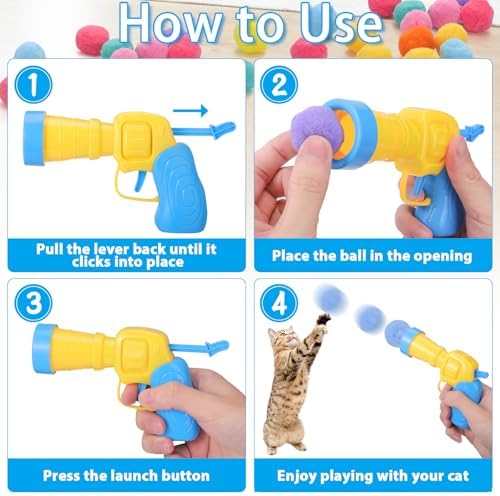 Mity rain 102PCS Cat Ball Launchers & Pom Pom Balls Interactive Cat Toy Set