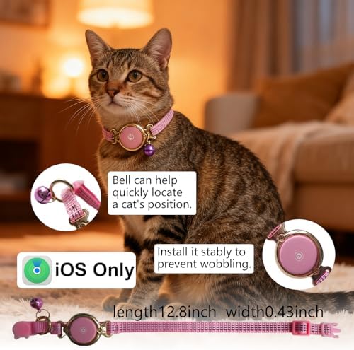 Tracking tag Cat Collar - Compatible with Apple Find My (Tracking tag included), Reflective Line & Bell, Lightweight Tracker Holder for Cats Kittens (Adjustable 9-13"), Pet collar for location tracker