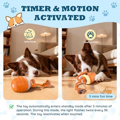 Interactive Dog Toys Ball - New Upgraded Chase Buddy Dog Toy for Medium/Large Dogs, Automatic Moving and Rolling Dogs Ball for Boredom, USB Rechargeable(Orange)