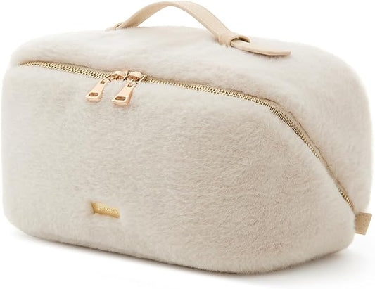 EACHY Travel Makeup Bag, Large Capacity Cosmetic Bag for Women, Waterproof PU Leather, Flat Open Portable Toiletry Bag for Skincare, Brushes & Travel Essentials