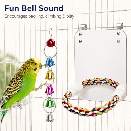 7" Bird Mirror with Rope Perch Bird Toys Swing, Comfy Perch for Greys Amazons Parakeet Cockatiel Conure Lovebirds Finch Canaries