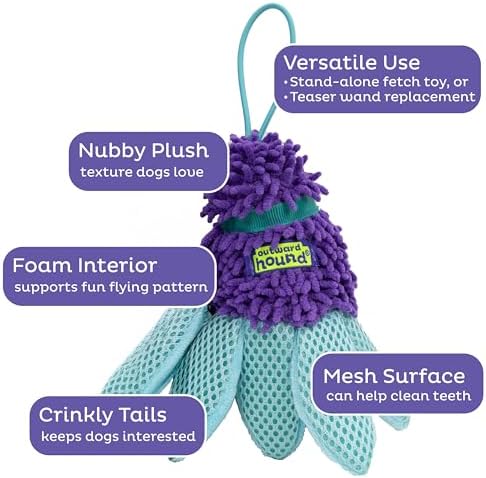 Outward Hound FlyFetch Birdie Dog Toy, Fetch or Replacement Tail for Teaser Wand, Multiple Textures, All Breeds, 5.5", 2-Pack